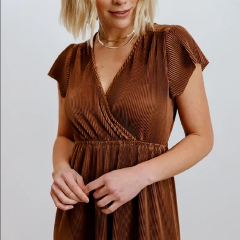 Athena Pleated Bronze Maxi Dress